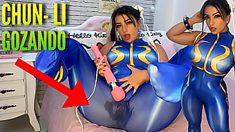 Seductive Cosplay Girl In Chun Li'S Outfit Gets Soaked With Her Htachi Vibrator