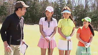 Asian Teen Girls Enjoy A Round Of Golf In Their Nude Bodies