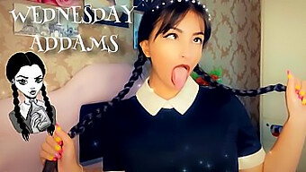 Wednesday Addams Cosplay Blowjob Og Deepthroat Med Sloppy Ahegao Finish