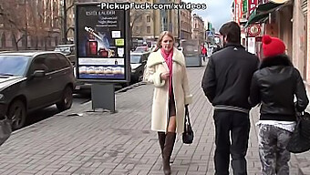 Public Threesome With A Blonde Bombshell In Stockings